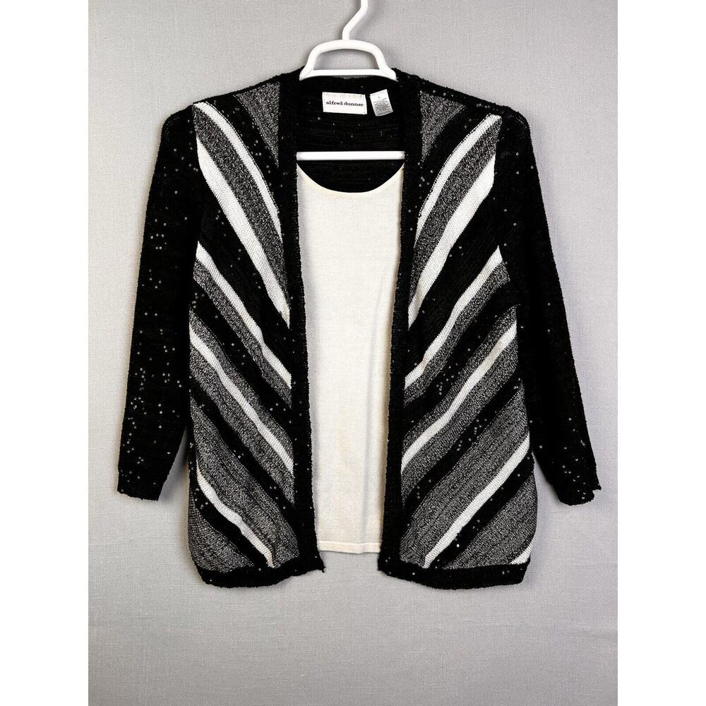 Alfred Dunner Sweater Set Women's Large Black Sequins Embellished Party Sparkle